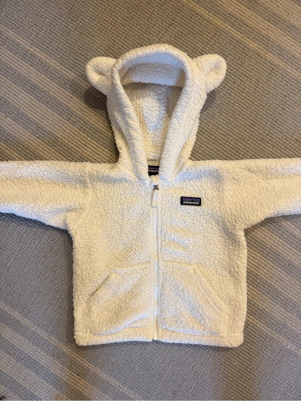 Patagonia Kids White Fleece Hoodie with Bear Ears